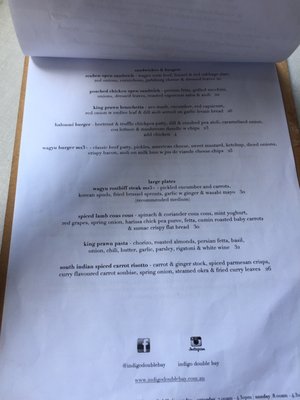 Menu photo 1 Bar Indigo Double Bay, NSW