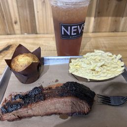 Brisket platter with Mac and Cheese and Corn Bread Brisket platter with Mac and Cheese and Corn Bread