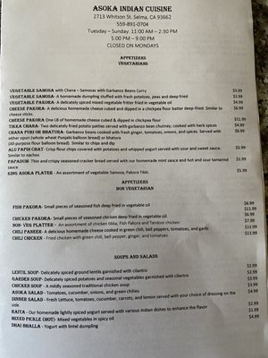 Menu photo 1 Asoka Indian Cuisine Selma, CA