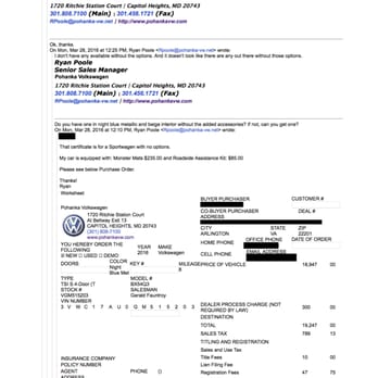 Pohanka VW - Email in which Sr. Sales Manager Ryan Poole referred to a customer (me) as a "dipshit" and a "big ass loser." - Car Dealers Near Me - Capitol Heights, Maryland