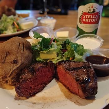 Crest Lounge - Top sirloin, baked potato, and salad with blue cheese dressing - Lounges Near Me - Temple City, California
