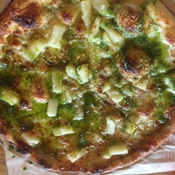 Blaze Pizza - 1 Top Pizza (Pineapple) w/ Pesto Sauce - Salad Near Me - Boca Raton, Florida Blaze Pizza - 1 Top Pizza (Pineapple) w/ Pesto Sauce - Salad Near Me - Boca Raton, Florida