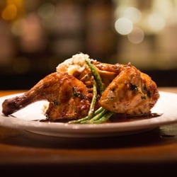 Stagecoach Tavern - Herb-Roasted Chicken w/ pan jus, garlic mashed potatoes, haricots vert.