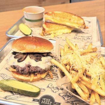 The Melt - TOMATO SOUP, SWISS & SHROOM MELTBURGER, GARLIC PARMESAN FRIES, THREE CHEESE CLASSIC - Sandwiches Near Me - Sunnyvale, California