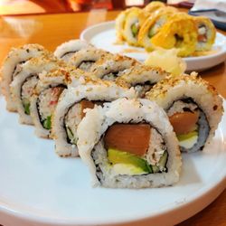201 Kitchen SLO - Butterfly Roll - Crab meat, Smoked Salmon, Avocado, Cream cheese and Cucumber. Delicious.