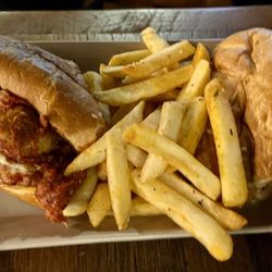Next Door Pizza Pub - Meatball toasted hoagie and fries