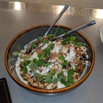 Eden - Brussel Sprouts - apple cider vinaigrette, zestar apple, celery root puree, maple, almond, salami crumble, mustard seed - New American Near Me - Chicago, Illinois