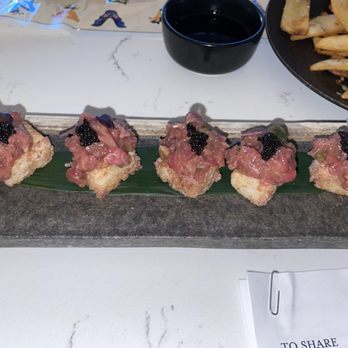 Aburi Sushi - Toro tartare crispy rice w/ caviar: the rice was powdery - Sushi Bars Near Me - Houston, Texas Aburi Sushi - Toro tartare crispy rice w/ caviar: the rice was powdery - Sushi Bars Near Me - Houston, Texas