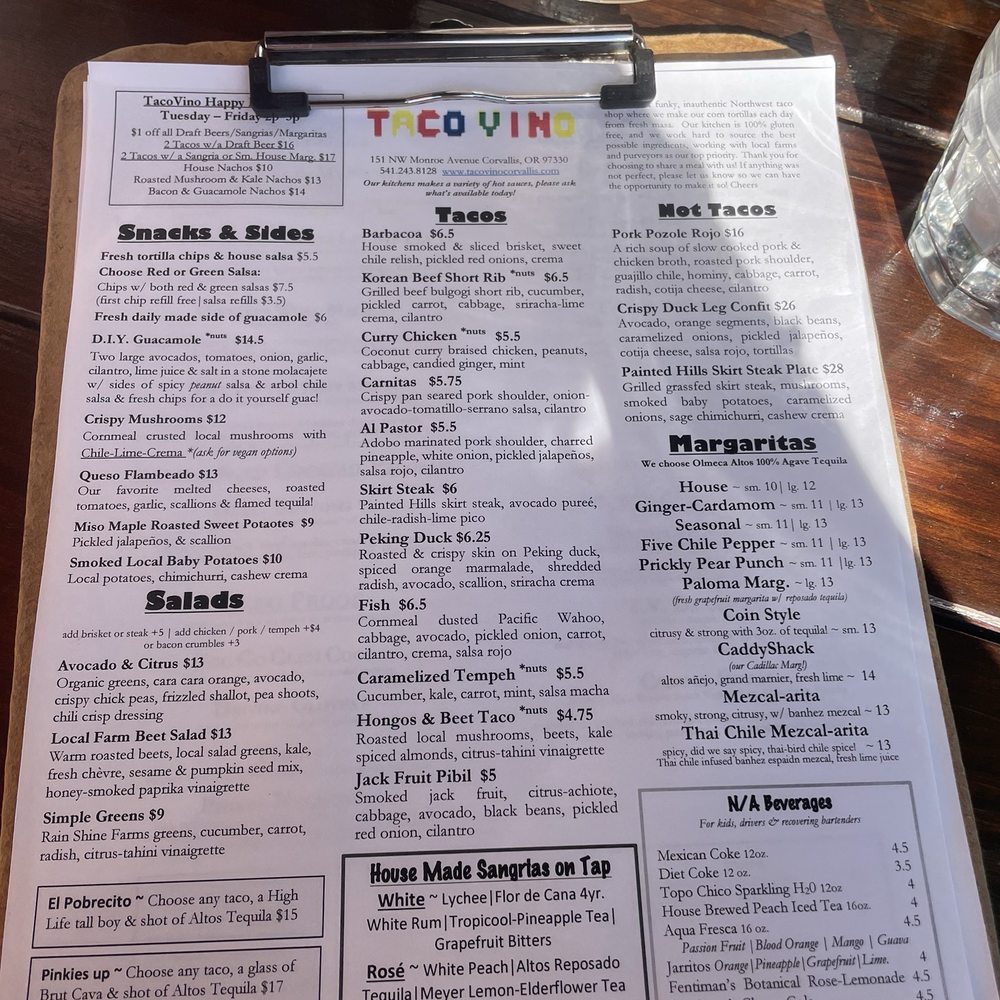 TacoVino - Menu - Wine Bars Near Me - Corvallis, Oregon
