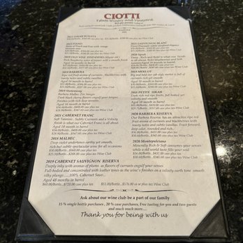 Ciotti Cellars - 3/29/24 menu - Wineries Near Me - Lincoln, California