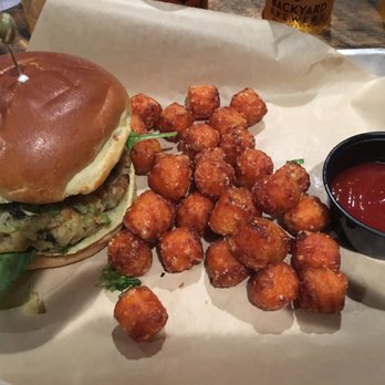 Backyard Brewery - Farro burger with sweet potato tots - Breweries Near Me - Manchester, New Hampshire