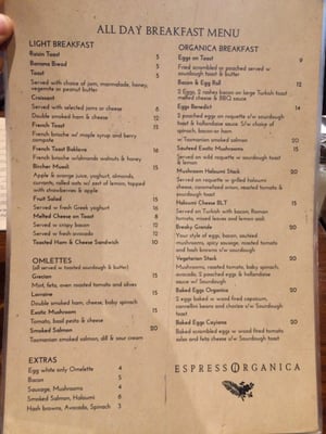 Menu photo 1 Espresso Organica Concord, NSW Menu photo 1 Espresso Organica Concord, NSW