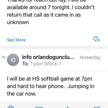 Orlando Gun Club West - Email transcript that shows me asking for help and the owners being more concerned with a child's baseball game during business hours. - Guns & Ammo Near Me - Ocoee, Florida Orlando Gun Club West - Email transcript that shows me asking for help and the owners being more concerned with a child's baseball game during business hours. - Guns & Ammo Near Me - Ocoee, Florida