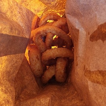 Jack's Classic Hamburgers - Looking inside the bag, onion rings - Burgers Near Me - Los Angeles, California Jack's Classic Hamburgers - Looking inside the bag, onion rings - Burgers Near Me - Los Angeles, California