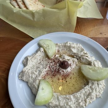 Nefertiti Egyptian Restaurant - Baba ganoush. The basket came full of pita but we were so hungry we ate some before remembering to take the photo! - Egyptian Near Me - Vancouver, Washington