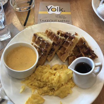 Yolk - South Loop - Bacon Waffle cheese grits and scrambled eggs - Breakfast & Brunch Near Me - Chicago, Illinois Yolk - South Loop - Bacon Waffle cheese grits and scrambled eggs - Breakfast & Brunch Near Me - Chicago, Illinois