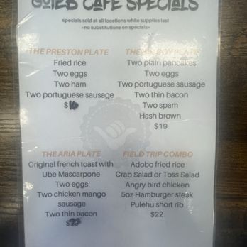 Guieb Cafe - menu - New American Near Me - Honolulu, Hawaii