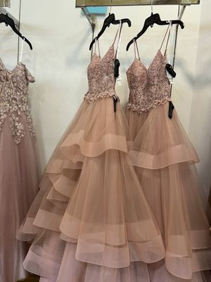 open lace back dress Strapless Long Ruffled Prom Dress with Floral Print Pink / 6 main image 1