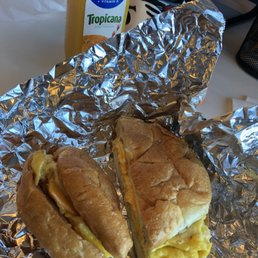 a sandwich and juice