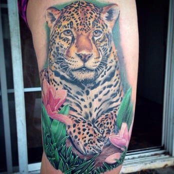 Bearcat Tattoo Gallery - My finished jaguar thigh piece by Nate Anderson. I love it! - Tattoo Near Me - San Diego, California