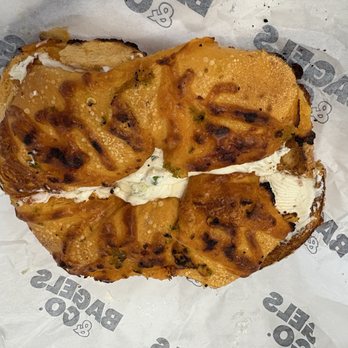 Bagels & Co - Cheddar jalapeño bagel with scallion bacon spread - Coffee & Tea Near Me - Davie, Florida Bagels & Co - Cheddar jalapeño bagel with scallion bacon spread - Coffee & Tea Near Me - Davie, Florida