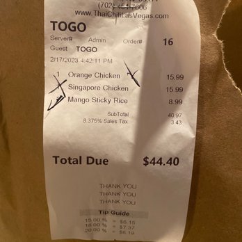 Thai Chili - What we were charged. - Thai Near Me - Henderson, Nevada Thai Chili - What we were charged. - Thai Near Me - Henderson, Nevada