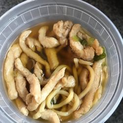 China Gourmet - Chicken noodle soup, topped by hair