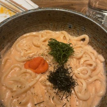 Udon Lab - Mentaiko Cream Udon - For people not familiar with this dish I would describe it as an Asian Carbonara with heavy seafood notes. - Noodles Near Me - New York, New York Udon Lab - Mentaiko Cream Udon - For people not familiar with this dish I would describe it as an Asian Carbonara with heavy seafood notes. - Noodles Near Me - New York, New York
