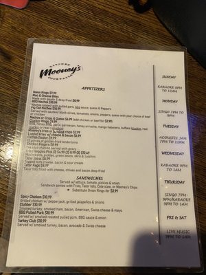 Menu photo 2 Mooney's Pub & Grill Norman, OK
