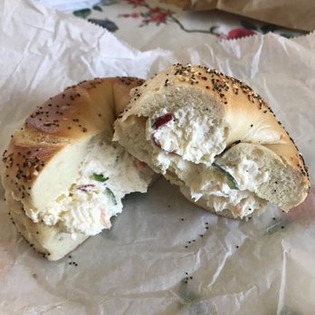 Hand Rolled Bagels - Everything bagel with vegetable cream cheese - Bagels Near Me - New Hyde Park, New York Hand Rolled Bagels - Everything bagel with vegetable cream cheese - Bagels Near Me - New Hyde Park, New York