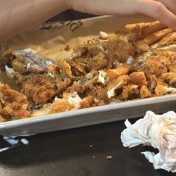 Breading after fish filet was picked out