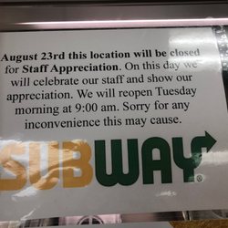 Staff appreciation day August 23rd -closed. Great  way to celebrate there staff
