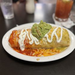 Mi Burrito Mexican Grill - Half green half red wet burrito