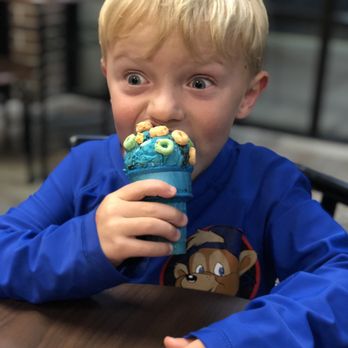 TeeJay's Sweet Tooth - Cookie Monster ice cream in blue cone with Apple Jacks topping. He was in heaven! - Desserts Near Me - Indianapolis, Indiana TeeJay's Sweet Tooth - Cookie Monster ice cream in blue cone with Apple Jacks topping. He was in heaven! - Desserts Near Me - Indianapolis, Indiana