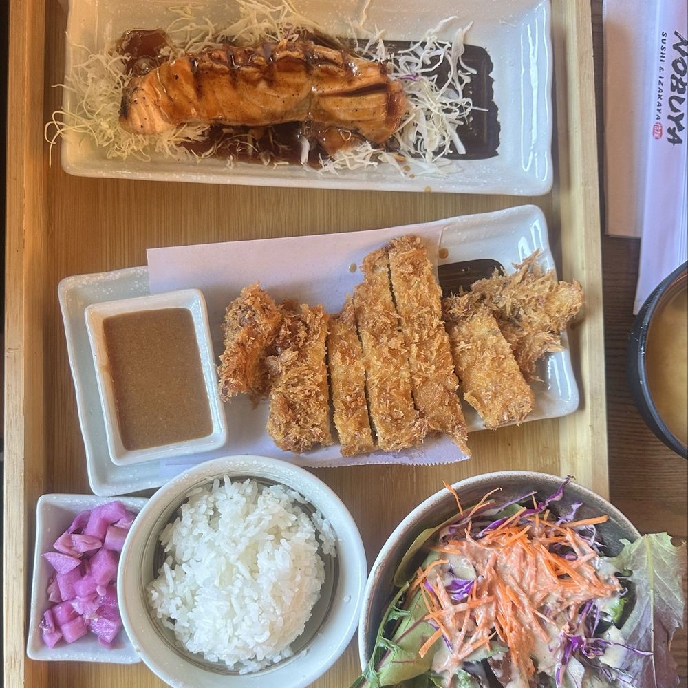 Nobuya - Lunch bento with salmon teriyaki and chicken katsu - Sushi Bars Near Me - Pleasant Hill, California Nobuya - Lunch bento with salmon teriyaki and chicken katsu - Sushi Bars Near Me - Pleasant Hill, California