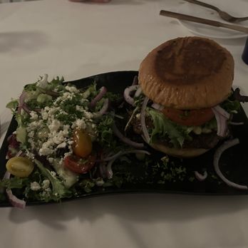 Red Onion Organic - Lamb Burger /w Greek Salad - Mediterranean Near Me - Destin, Florida Red Onion Organic - Lamb Burger /w Greek Salad - Mediterranean Near Me - Destin, Florida