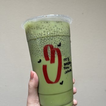 3 Blossoms Cafe - Raspberry matcha with oat milk and chia (with a side of sass ) - Bubble Tea Near Me - Westminster, California