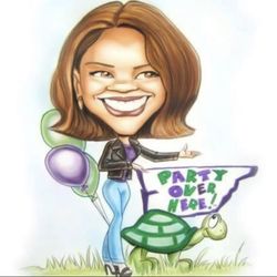 Party Over Here - Caricature of Founder and CEO Janet Morante for Party Over Here.