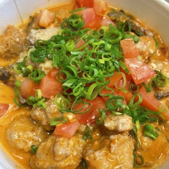 JOJA - Bang bang with shrimp and sausage meat balls. - Burgers Near Me - Honolulu, Hawaii