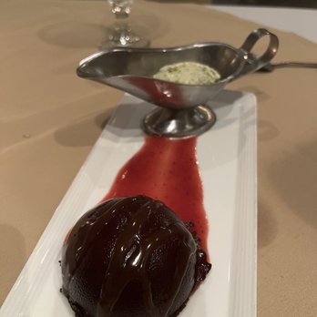 Paris 7th - Chocolate ganache with pistachio gelato - the gelato stole the show. Creamy, textured, perfection. - French Near Me - Fort Worth, Texas