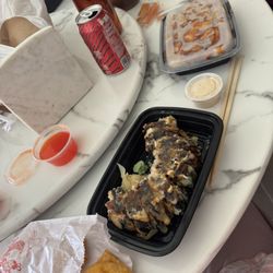 Crab Rangoon, Happy Family Roll, chicken and shrimp hibachi