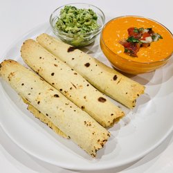 Baked Taquitos, guac + queso