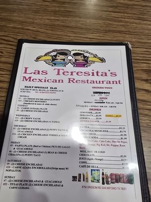 Menu photo 1 Las Teresita's San Antonio, TX