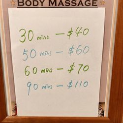 Sunny Massage - Pricelist