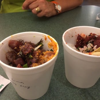 Fairhaven Poke - Our lunch (size small) Limu Kukui and Habanero on rice - Sushi Bars Near Me - Bellingham, Washington