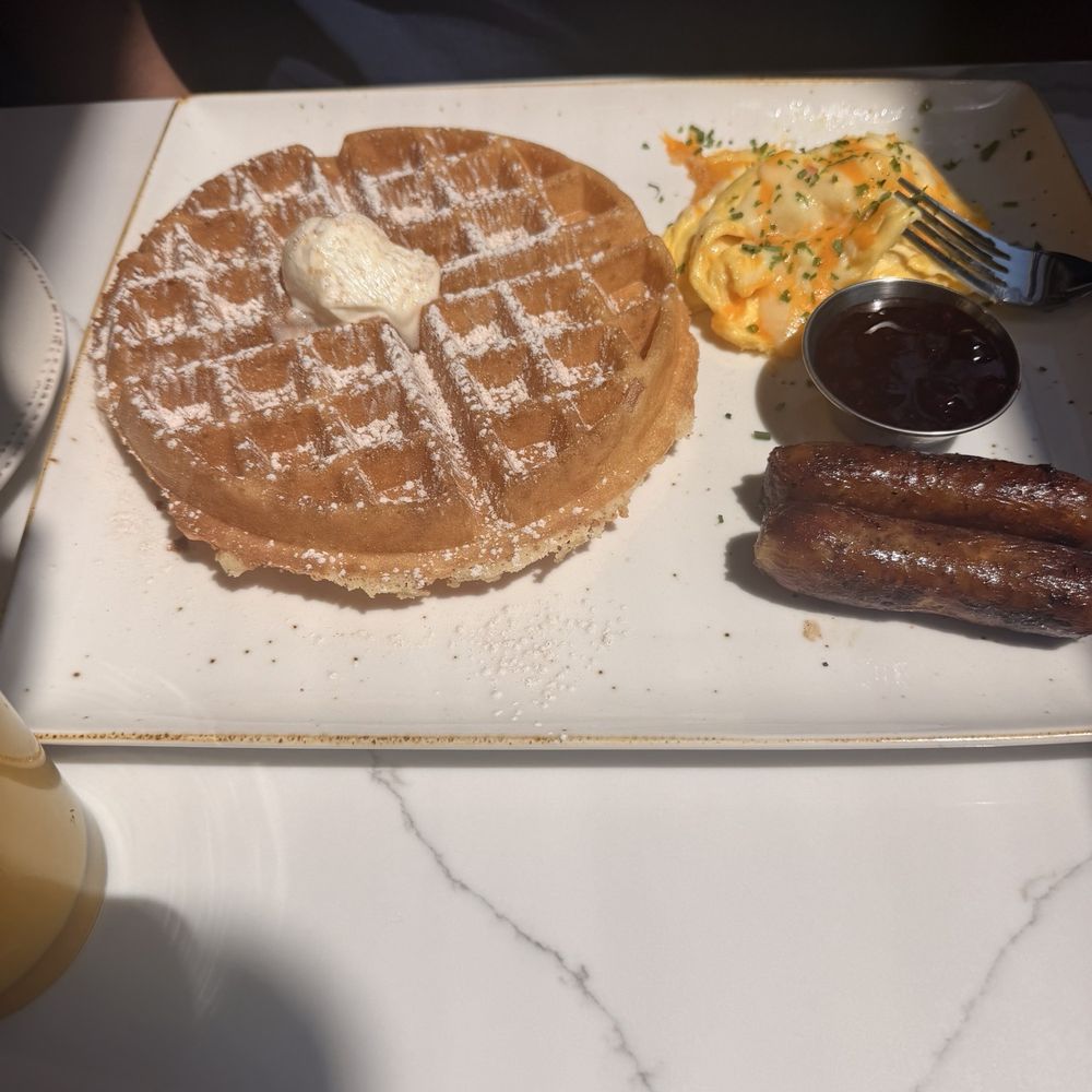 First Watch - Trifecta with the Belgian waffle and sausage links - Breakfast & Brunch Near Me - Norfolk, Virginia
