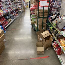 Most of the shelves were empty. Empty boxes were thrown all around and lots of stuff just mixed in on wrong shelves