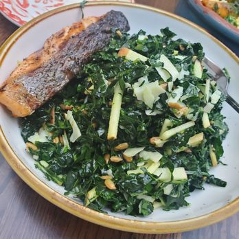 Cafe Mogador - Kale salad was Grilled Salmon - Moroccan Near Me - Brooklyn, New York Cafe Mogador - Kale salad was Grilled Salmon - Moroccan Near Me - Brooklyn, New York