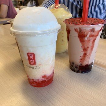 Gong Cha - Peach milk foam smoothie, strawberry milk foam black tea, mango smoothie - Bubble Tea Near Me - Virginia Beach, Virginia