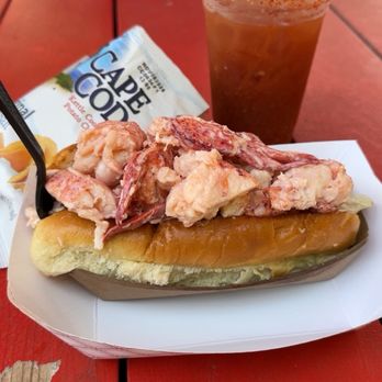 Large cold lobster roll and Bloody Mary